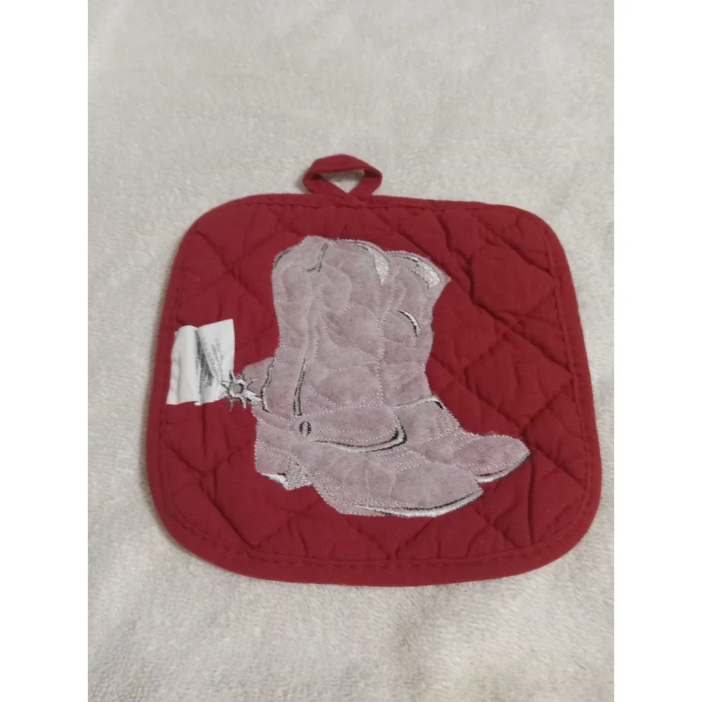 Western Cowboy Boots Quilted Potholder Country Kitchen Decor‎ Red Accent